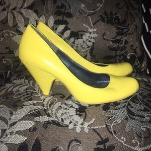 Yellow kitten heels